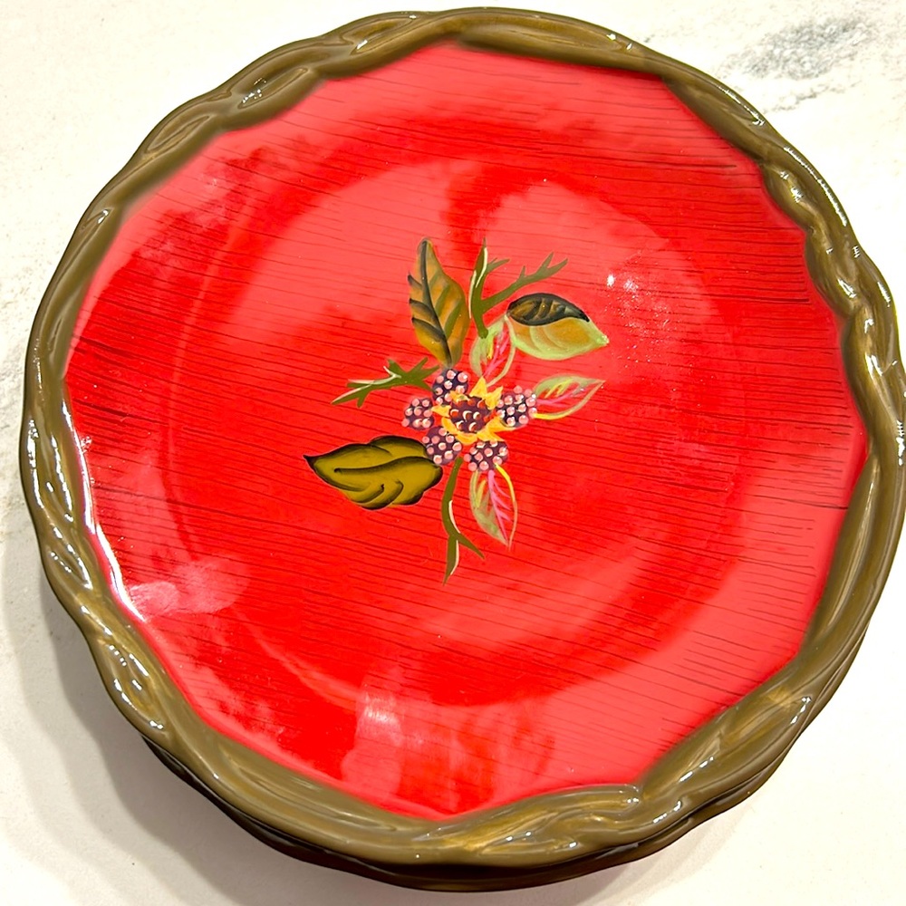 Tracy Porter THE OCTAVIA HILL COLLECTION  Red Embossed 8" Salad Plates Set of 4